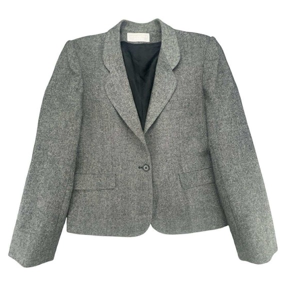 Vintage Evan Picone Petites Gray Wool Blend Herringbone Blazer Jacket 8 petite - Picture 1 of 12